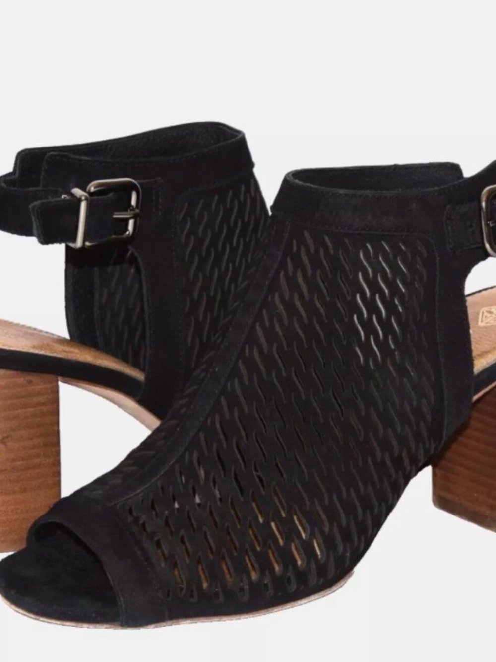Gianni Bini Black Perforated Open-Toe Block Heel Sandals Booties Size 8 - Picture 2 of 9